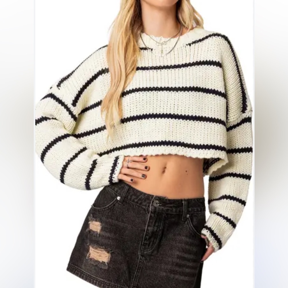 Edikted Sister Stripe Cropped Sweater